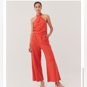 Pact Revive Halter Jumpsuit in Cherry Red